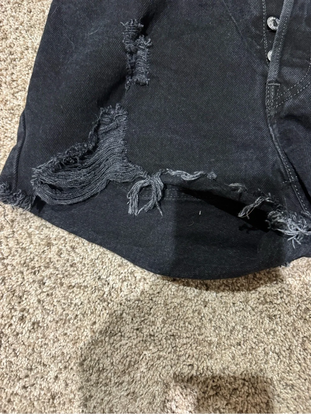 Levi's Black Distressed Button-Fly Denim Shorts